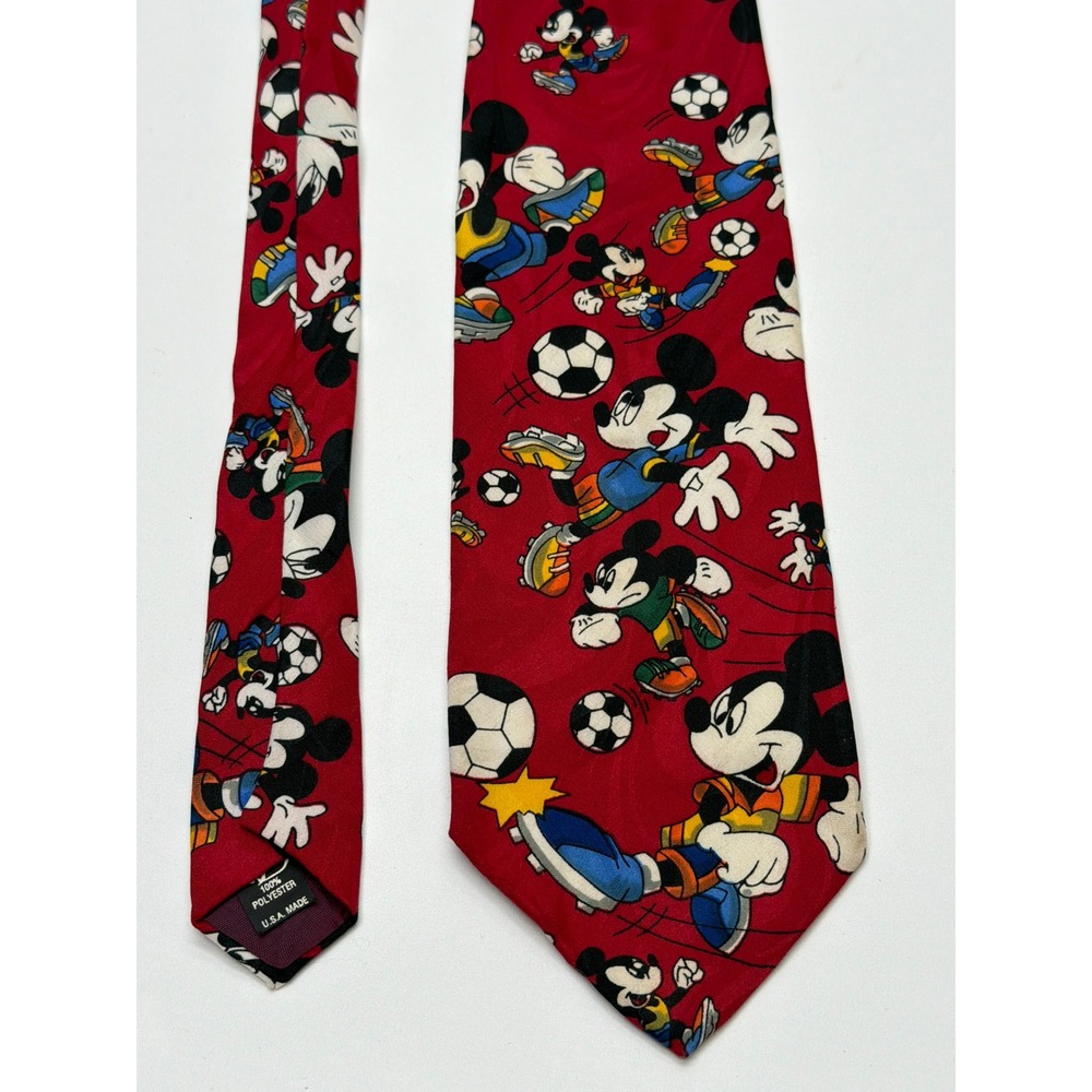 Vintage Mickey Unlimited Disney Soccer Red‎ Necktie Mickey Mouse Sports USA Made